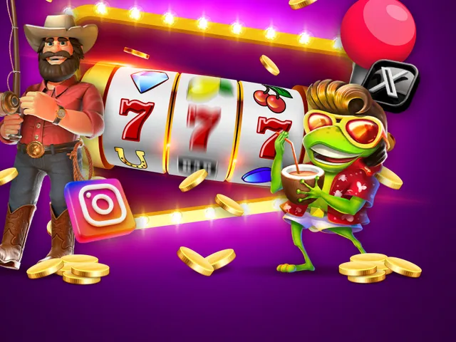 The Clubhouse Casino no deposit bonus codes artwork with slot reels and social media icons The Clubhouse Casino no deposit bonus codes artwork with slot reels and social media icons